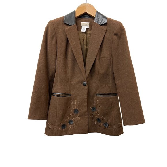 Coldwater Creek Brown Blazer Floral Embroidery Black Jacket - Picture 1 of 7